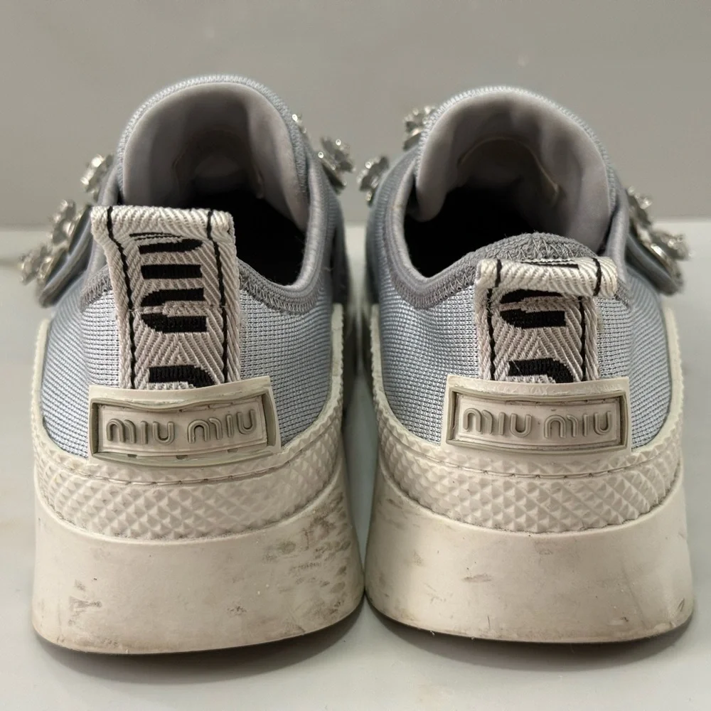 Miu Miu Grey Crystal Embellished Slip-On Sneakers Size 36.5 - Picture 12 of 14